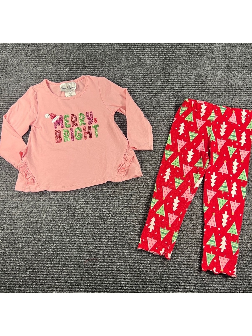 Rare Editions Toddler Girls 2T Pink 'Merry & Bright' Holiday Tree Matching Set